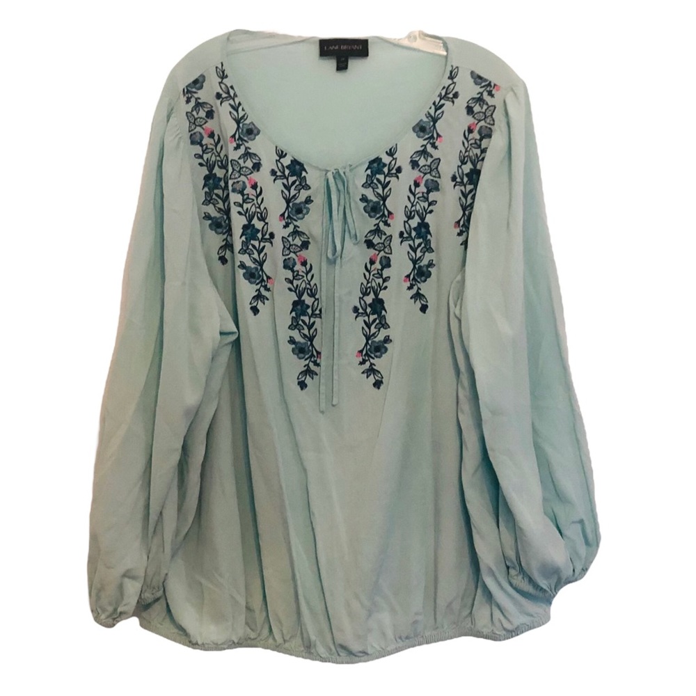 Lane Bryant Blue Floral Embroidered Long Sleeve Top 24W